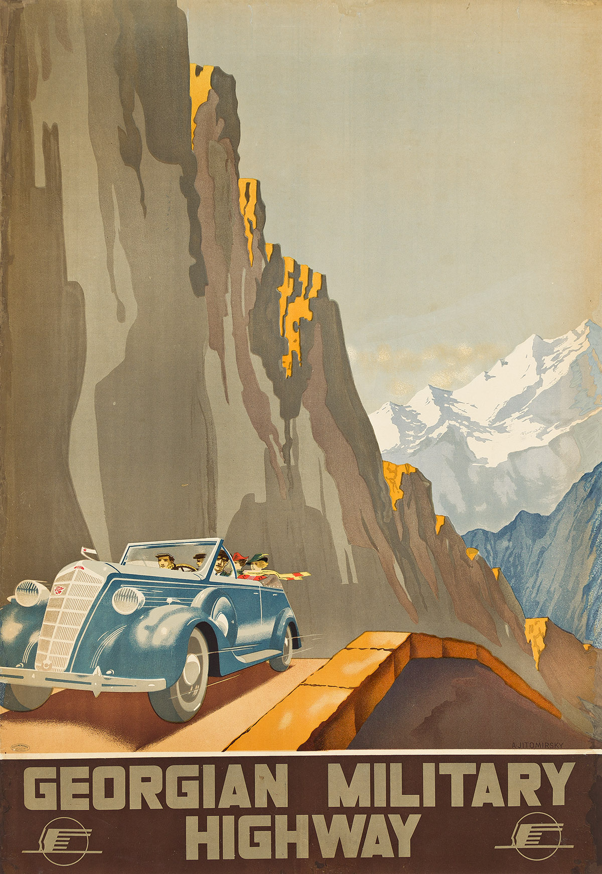 ALEXANDER ZHITOMIRSKY (1907-1993).  GEORGIAN MILITARY HIGHWAY. 1939. 39x27½ inches, 99x70 cm. Intourist, [USSR].